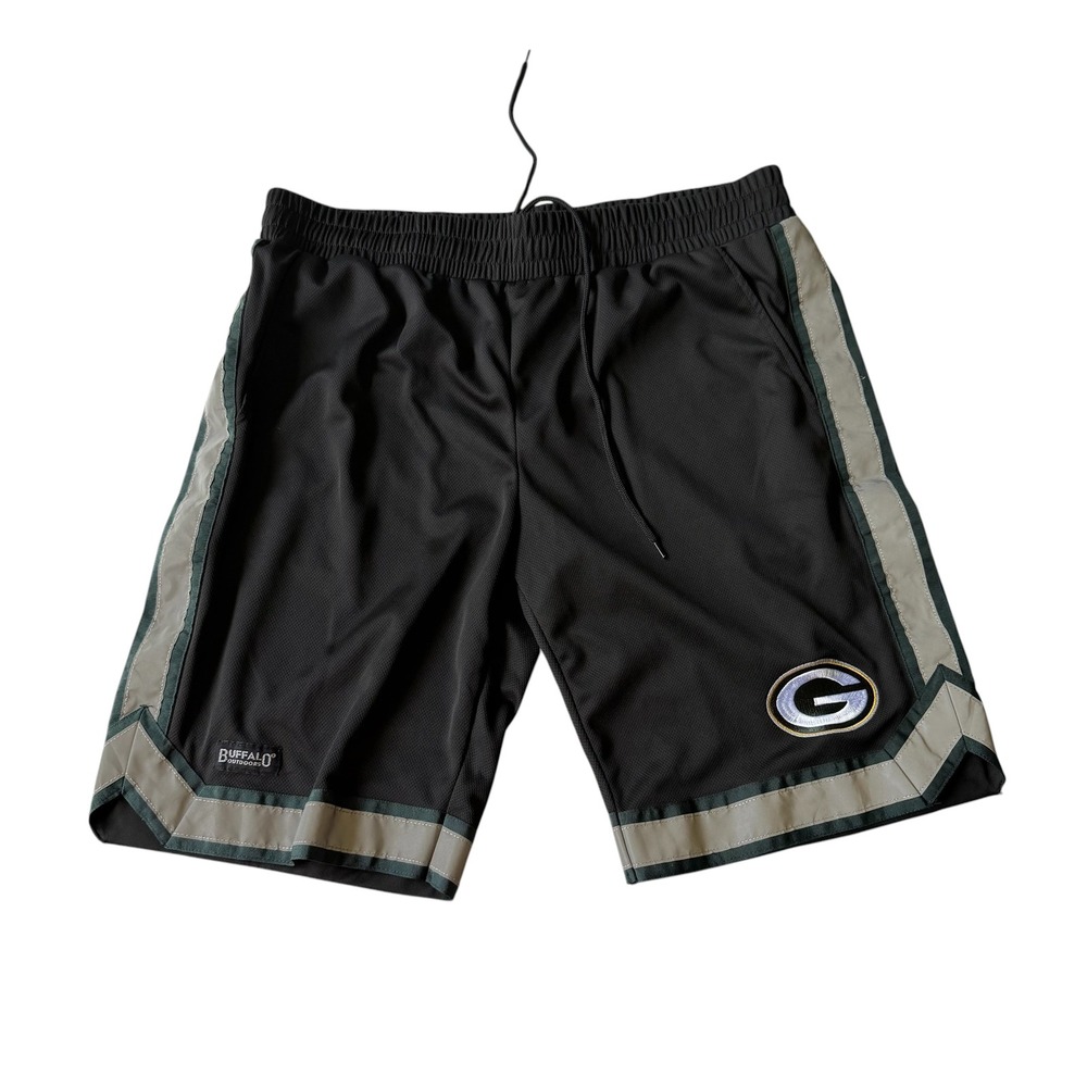 Buffalo Outdoors Mens XL Mesh Basketball Shorts Black Packers Logo NFL Y2K